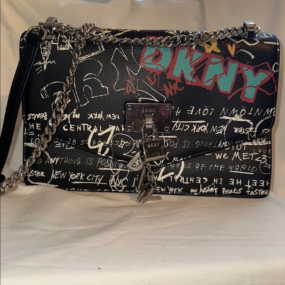 DKNY Black and Multicolor Graffiti Shoulder Bag
